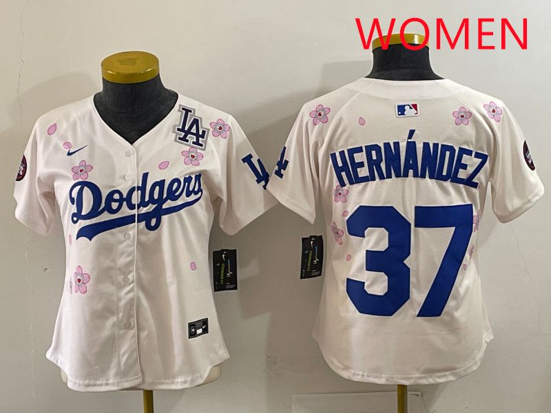 Women Los Angeles Dodgers 37 Hernandez Cream Sakura Edition 2025 Nike MLB Jersey style 40